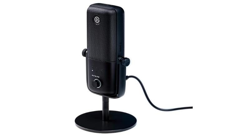 Elgato Wave:3 USB microphone with capacitive mute button and sleek black design.